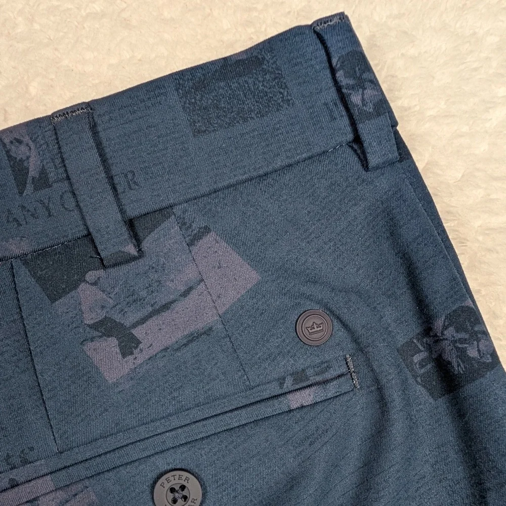 Peter Millar Crown Crafted Shorts‎ Mens 34 Navy Golf Newspaper Print Stretch